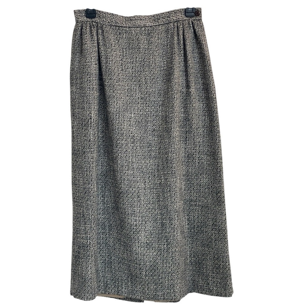 Cutter Ltd. Wool Blend Tweed Midi Skirt with Pockets - Black/Beige Size 12